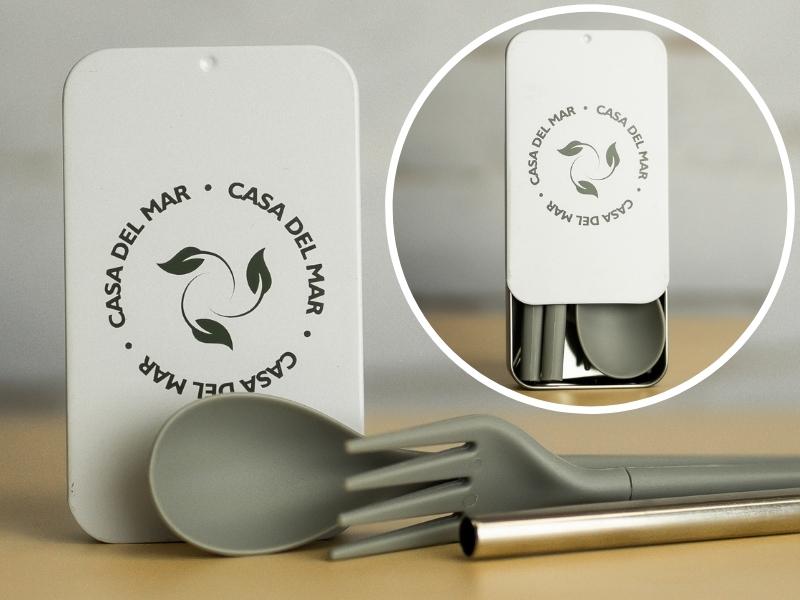 A sustainable corporate gift idea from BR Printers, a supplier of promotional products and custom apparel, is this sustainable reusable utensils kit. sustainable corporate gifts, corporate gift ideas, sustainable corporate gift ideas, sustainable company gifts, sustainable client gifts, corporate giveaway gifts, corporate printers