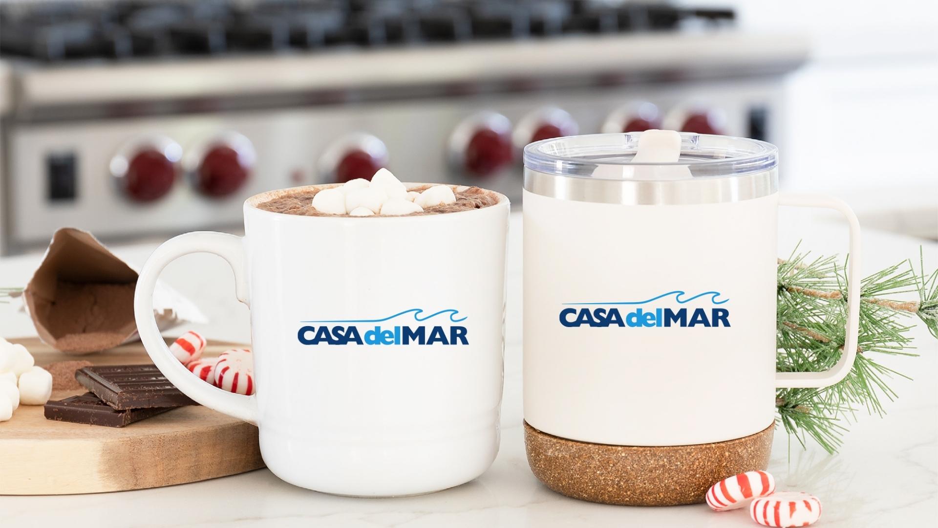Corporate holiday gift mugs for employees, clients, and prospects.