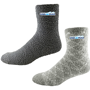 Holiday gift socks, fuzzy holiday socks are promotional product for employees, clients, and prospects.
